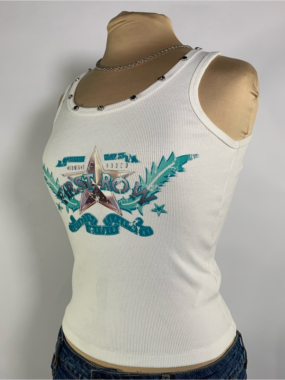 First Row Studded Graphic Ribbed Tank Top - Picture 3 of 8